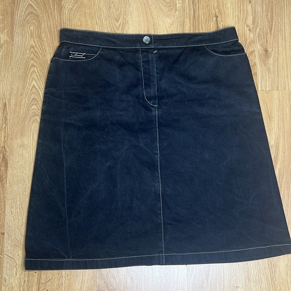 Chanel Sz 42 / US 12 Charcoal Black 100% Cotton Denim Skirt - Picture 3 of 13